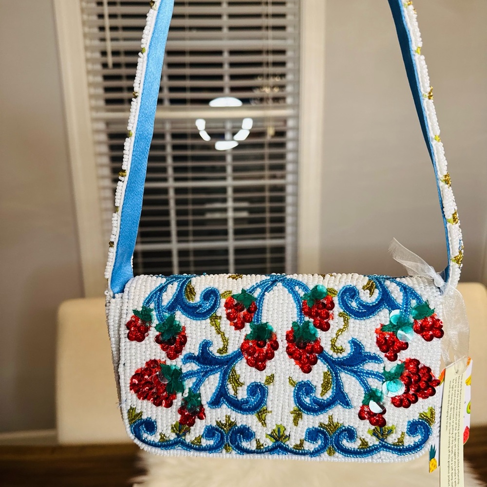 T.J.Maxx White and Blue Embroidered Shoulder Bag